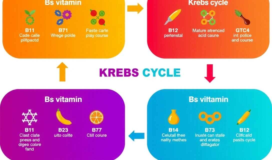 Infografía detallada sobre el ciclo de la energía celular y el papel de las vitaminas del complejo B.